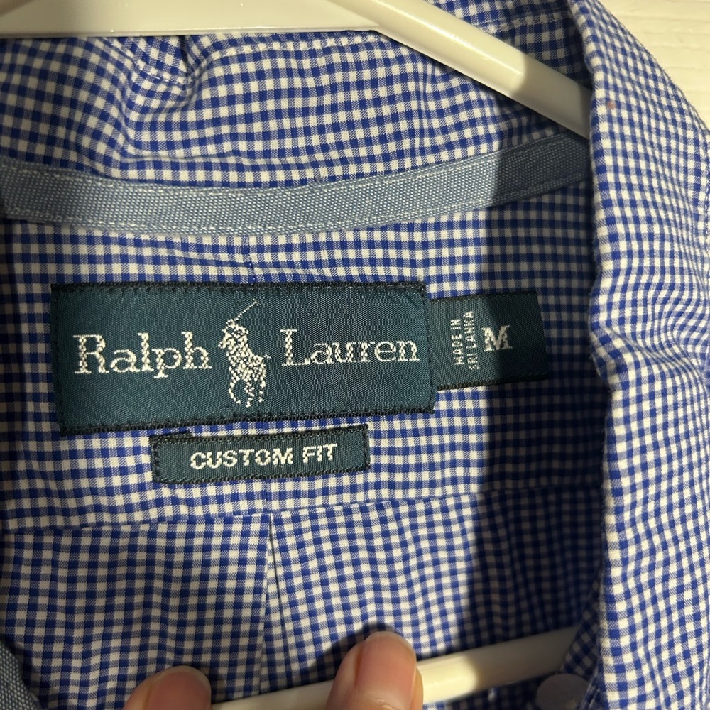 Ralph Lauren mens long-sleeve custom-fit Medium blue white yellow pony logo - Picture 4 of 11